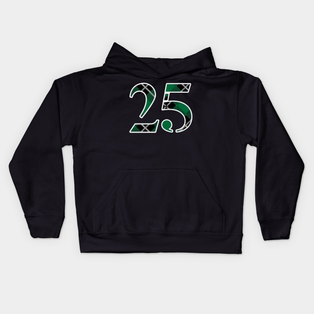 25 Sports Jersey Number Green Black Flannel Kids Hoodie by Design_Lawrence